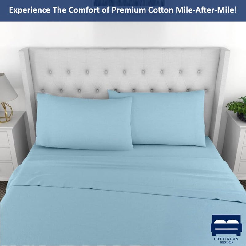 Cottingon RV King Sheets 72 x 80,Luxury Soft 100% Egyptian Cotton, 4 Pcs Camper Bedding Set to Fit Upto 15" Deep Custom RV Mattress, Light Blue Solid - Image 4